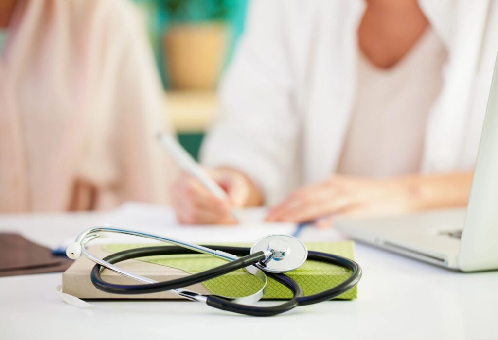 A doctor writing a prescription